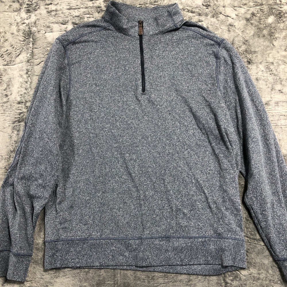 Greg Norman Quarter Zip Pullover Mens XL Blue Heathered Stretch Elbow Patch